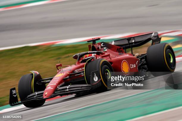Charles Leclerc of Monaco driving the Ferrari F1-75 during Day Three of F1 Testing at Circuit de Barcelona-Catalunya on February 24, 2022 in...