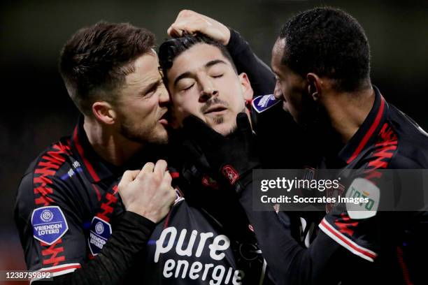 Dimitris Limnios of FC Twente celebrates 1-2 with Ricky van Wolfswinkel of FC Twente, Joshua Brenet of FC Twente during the Dutch Eredivisie match...