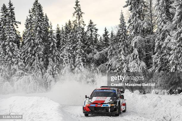 Elfyn Evans of Great Britain and Scott Martin of Great Britain compete with their Toyota Gazoo Racing WRT Toyota GR Yaris Rally1 during Day Two of...
