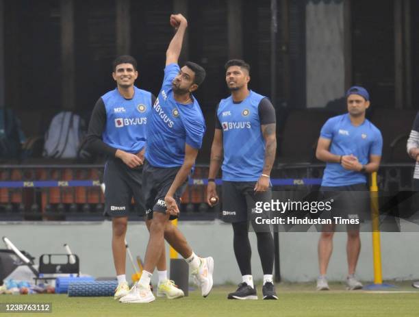 Indian cricket team player Ravichandran Ashwin trains ahead of the first test match between India and Sri Lanka, at Inderjit Singh Bindra Stadium on...