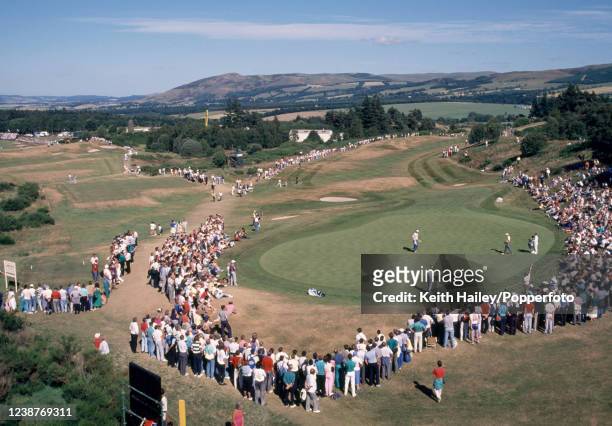 General view of golfers on the 17th green during the final round of the Bell's Scottish Open at the King's Course, Gleneagles Hotel on July 15, 1989...