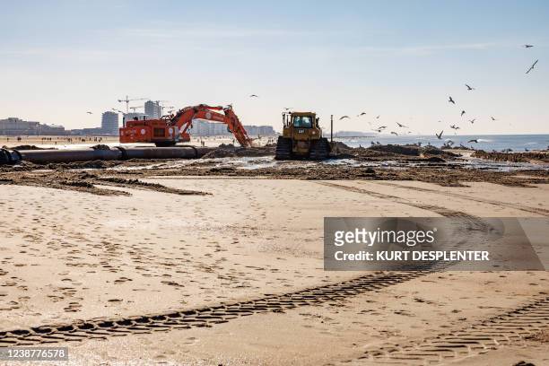 Illustration picture shows a press visit to works on the beach of Ostend, Saturday 26 February 2022. This week, the agency for Maritime Services and...
