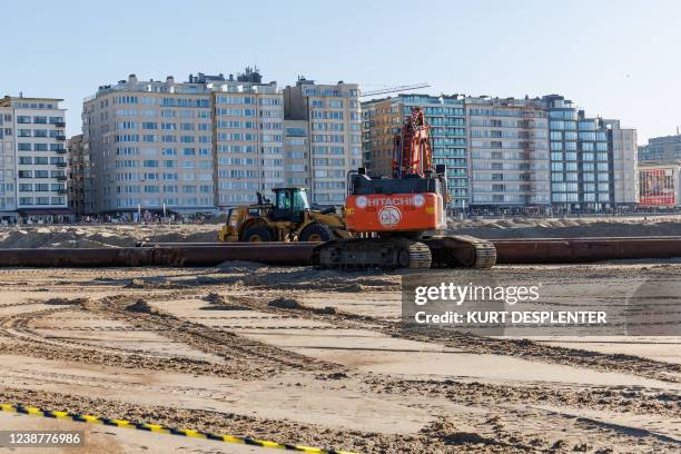 Illustration picture shows a press visit to works on the beach of Ostend, Saturday 26 February 2022. This week, the agency for Maritime Services and...