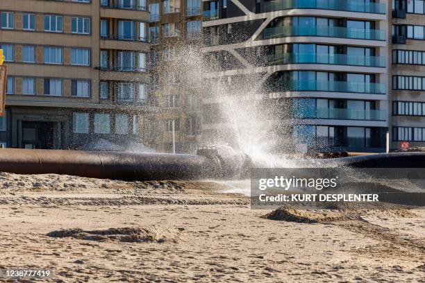 Illustration picture shows a press visit to works on the beach of Ostend, Saturday 26 February 2022. This week, the agency for Maritime Services and...