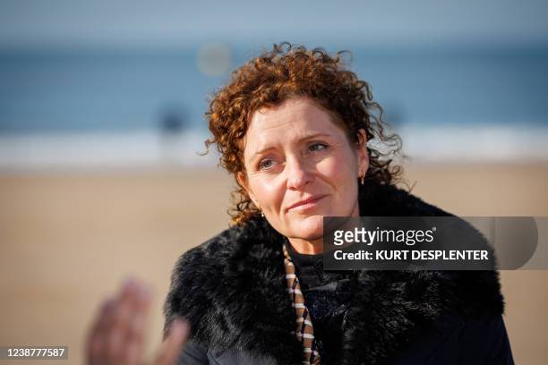 Flemish Minister of Mobility, Public Work Lydia Peeters a press visit to works on the beach of Ostend, Saturday 26 February 2022. This week, the...