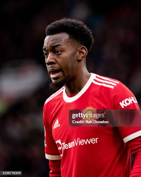 Anthony Elanga of Manchester United in action during the Premier League match between Manchester United and Watford at Old Trafford on February 26,...