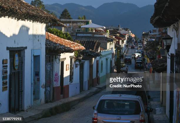 Typical street in San Cristobal de las Casas. On Friday, February 25 in San Cristobal de las Casas, Chiapas, Mexico.
