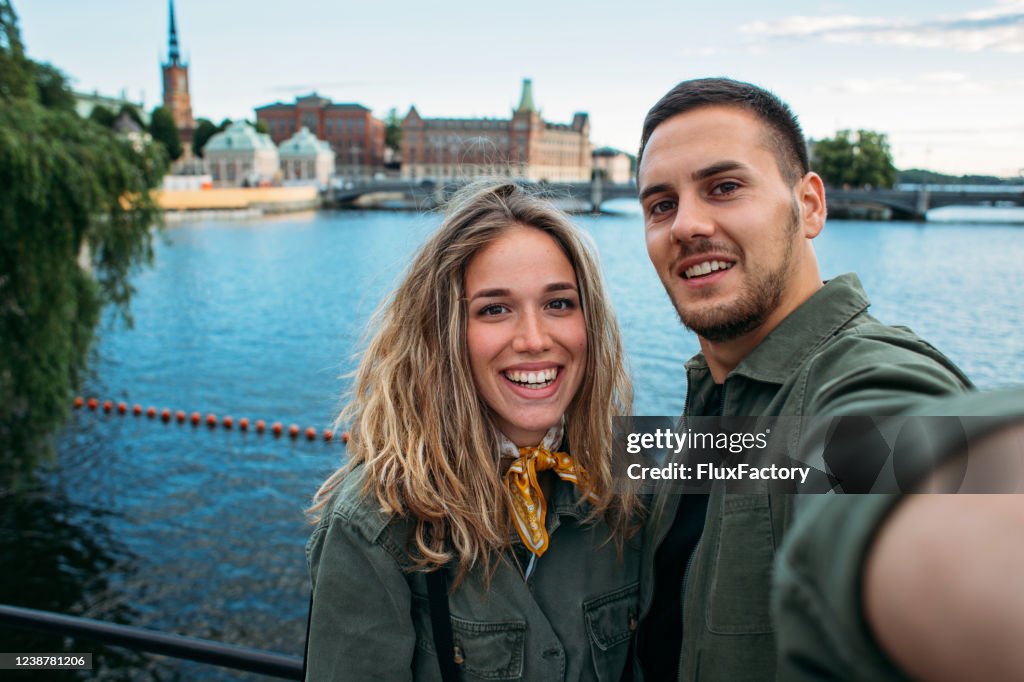 Carefree couple visiting Sweden