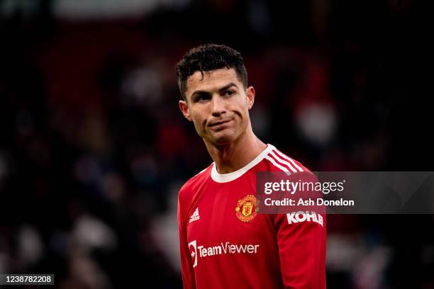 Cristiano Ronaldo of Manchester United looks on during the Premier League match between Manchester United and Watford at Old Trafford on February 26,...