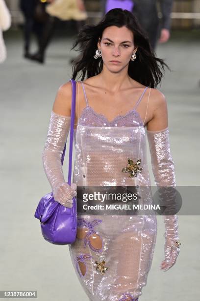 Model presents a creation during the Bottega Veneta Women catwalk show for the Fall/Winter 2022/2023 on the fifth day of the Milan Fashion Week in...