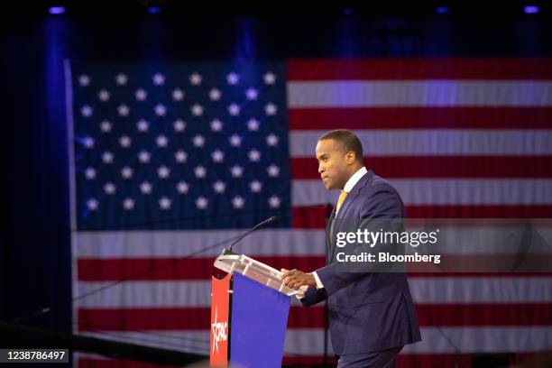 John James, U.S. Republican senate candidate for Michigan, speaks during the Conservative Political Action Conference in Orlando, Florida, U.S., on...