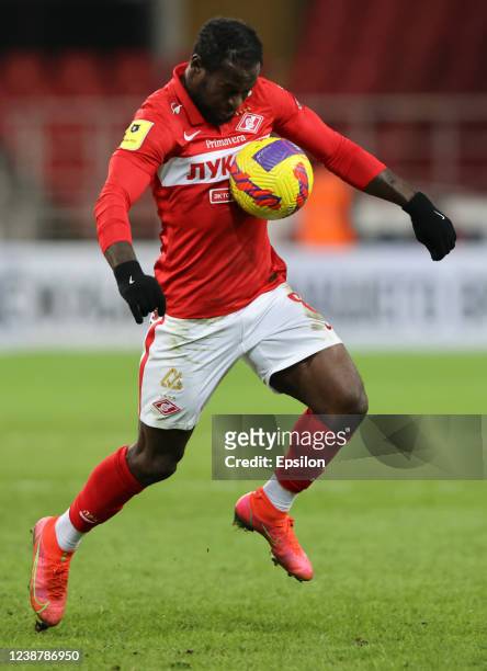 Victor Moses of FC Spartak Moscow controls the ball during the Russian Football League match between FC Spartak Moscow and CSKA Moscow at Otkrytie...