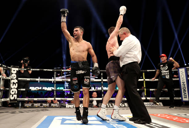 Jack Catterall Josh Taylor celebrate after the junior welterweight bout at the OVO Hydro, Glasgow. Picture date: Saturday February 26, 2022.