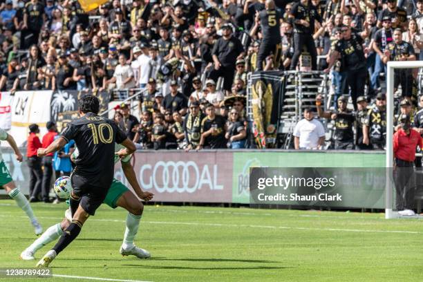 Carlos Vela of Los Angeles FC scores his 3rd goal during the match against Colorado Rapids at Banc of California Stadium in Los Angeles, California...