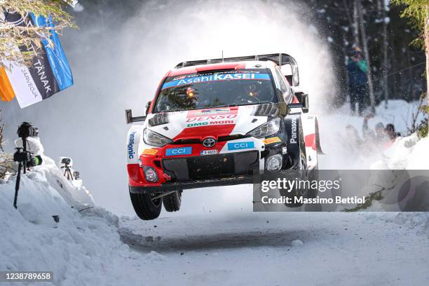 Kalle Rovanpera of Finland and Jonne Halttunen of Finland compete with their Toyota Gazoo Racing WRT Toyota GR Yaris Rally1 during Day Three of the...
