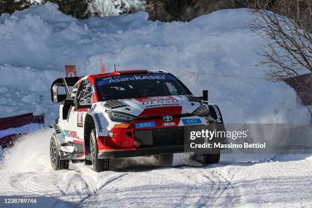 Kalle Rovanpera of Finland and Jonne Halttunen of Finland compete with their Toyota Gazoo Racing WRT Toyota GR Yaris Rally1 during Day Three of the...