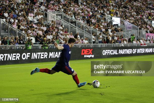 Xherdan Shaqiri, of Chicago Fire, kicks the ball during the 2022 Major League Soccer match between Chicago Fire FC and Inter Miami CF at the DRV PNK...