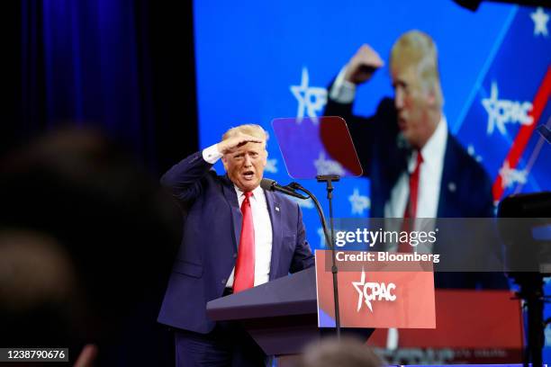 Former U.S. President Donald Trump speaks during the Conservative Political Action Conference in Orlando, Florida, U.S., on Saturday, Feb. 26, 2022....