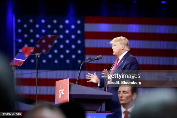 Former U.S. President Donald Trump speaks during the Conservative Political Action Conference in Orlando, Florida, U.S., on Saturday, Feb. 26, 2022....