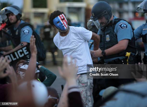 Demonstrator is arressted during a protest against police brutality and the death of George Floyd, on May 31, 2020 in Minneapolis, Minnesota....
