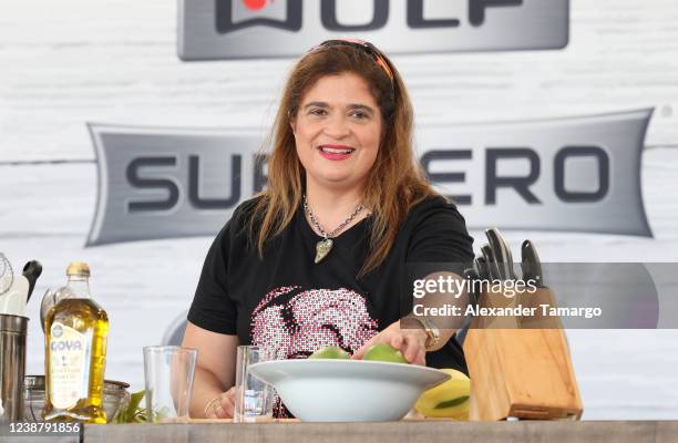 Chef Alex Guarnaschelli is seen during her demonstration during the South Beach Wine and Food Festival on February 26, 2022 in Miami Beach, Florida.