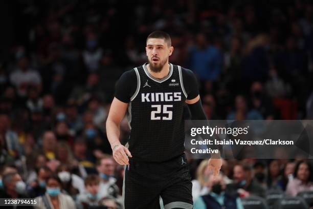 Alex Len of the Sacramento Kings in action against the Denver Nuggets at Ball Arena on February 26, 2022 in Denver, Colorado. NOTE TO USER: User...