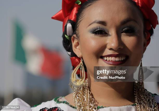 Skirmish poses in front of a monumental flag at the Hipódromo de Las Américas racetrack in Mexico City, where some exhibitions were held, such as...