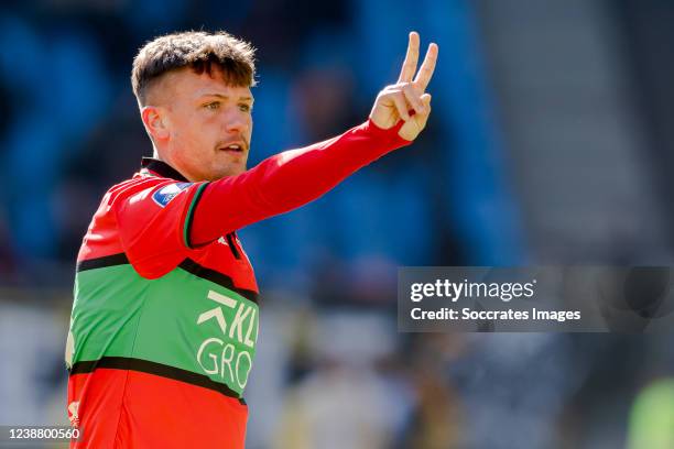 Mikkel Duelund of NEC Nijmegen celebrates 0-1 during the Dutch Eredivisie match between Vitesse v NEC Nijmegen at the GelreDome on February 27, 2022...