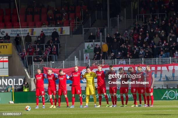 Minute of silence during the Second Bundesliga match between 1. FC Heidenheim 1846 and SV Sandhausen at Voith-Arena on February 27, 2022 in...