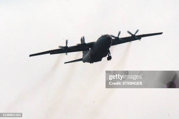 Military plane flies in Russia's Rostov region, some 70 km from the Ukrainian border and the self-proclaimed Donetsk People's Republic, on February...