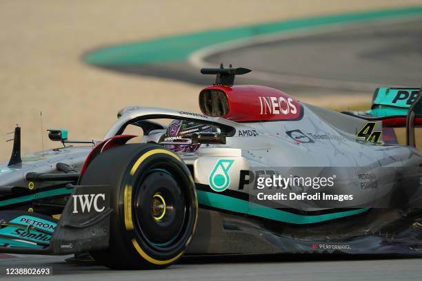Lewis Hamilton ,Mercedes-AMG Petronas Formula One Team during Day Three of F1 Testing at Circuit de Barcelona-Catalunya on February 25, 2022 in...