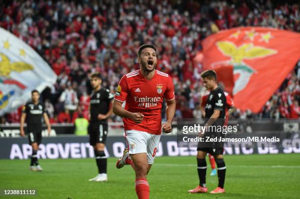 Gonçalo Ramos of Benfica celebrates a goal during the Liga Portugal Bwin match between SL Benfica and Vitoria Guimaraes SC at Estadio da Luz on...