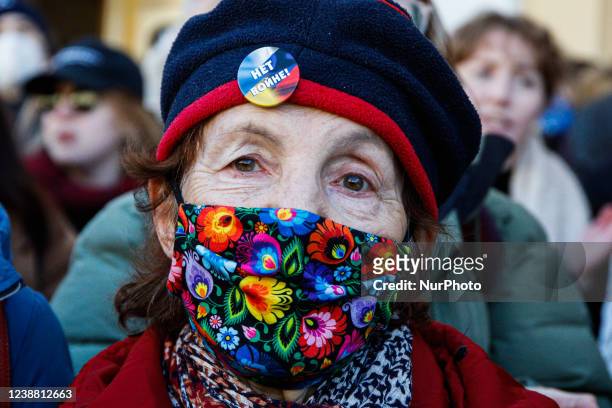 Participants of the rally in the center of St. Petersburg against military actions on the territory of Ukraine. Saint Petersburg, Russia. February...