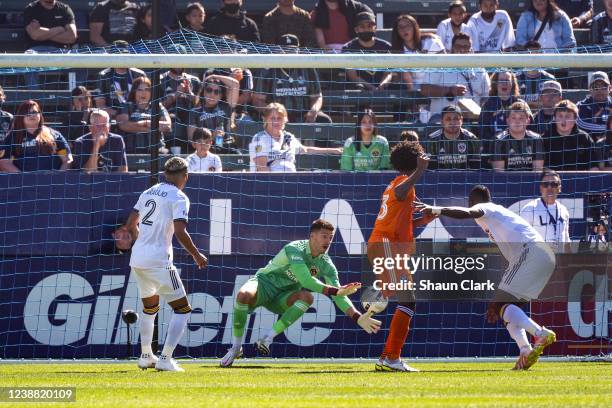 Jonathan Bond of Los Angeles Galaxy makes a save during the match against New York City FC at the Dignity Health Sports Park on February 27, 2022 in...