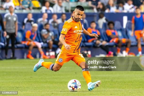 Maximiliano Moralez of New York City during the match against Los Angeles Galaxy at the Dignity Health Sports Park on February 27, 2022 in Carson,...