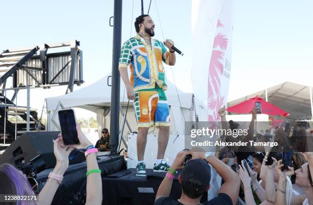 French Montana is seen performing during the South Beach Wine and Food Festival on February 27, 2022 in Miami Beach, Florida.