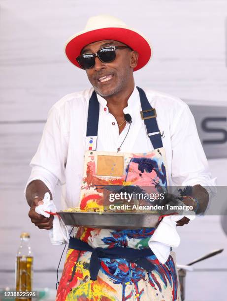 Chef Marcus Samuelsson is seen during the South Beach Wine and Food Festival on February 27, 2022 in Miami Beach, Florida.