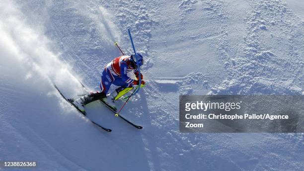 Alexis Pinturault of Team France in action during the Audi FIS Alpine Ski World Cup Men's Slalom on February 27, 2022 in Garmisch Partenkirchen,...