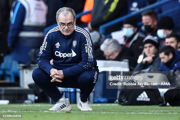 Marcelo Bielsa the head coach / manager of Leeds United during the Premier League match between Leeds United and Tottenham Hotspur at Elland Road on...
