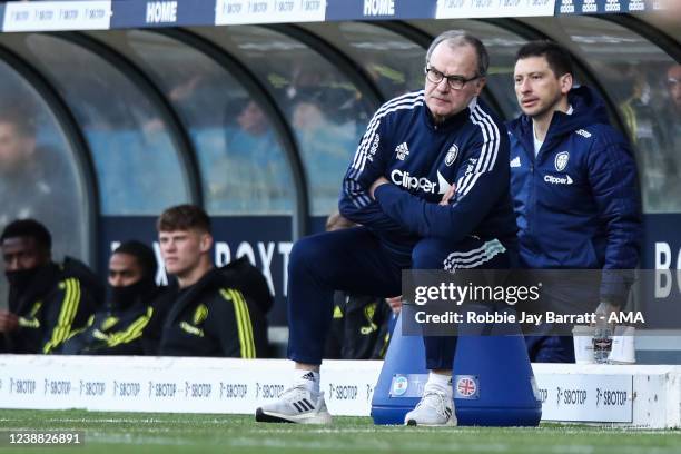 Marcelo Bielsa the head coach / manager of Leeds United during the Premier League match between Leeds United and Tottenham Hotspur at Elland Road on...