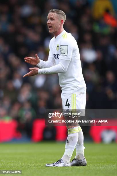 Adam Forshaw of Leeds United during the Premier League match between Leeds United and Tottenham Hotspur at Elland Road on February 26, 2022 in Leeds,...