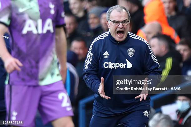 Marcelo Bielsa the head coach / manager of Leeds United during the Premier League match between Leeds United and Tottenham Hotspur at Elland Road on...