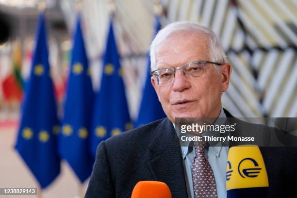 Commissioner for Foreign Affairs and Security Policy - Vice President Josep Borrell talks to media prior an Informal video conference of foreign...