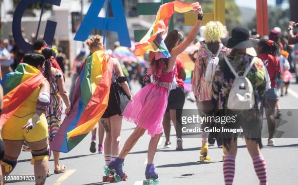 Hundreds walked ,skated and motorcycled to Green Point stadium during Cape Town Gay Pride Festival on February 26, 2022 in Cape Town, South Africa....