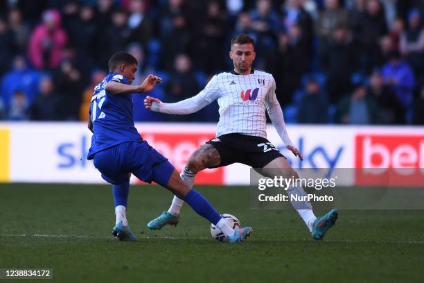 Cody Drameh in Cardiff City and Joe Bryan of Fulham during the Sky Bet Championship match between Cardiff City and Fulham at the Cardiff City...
