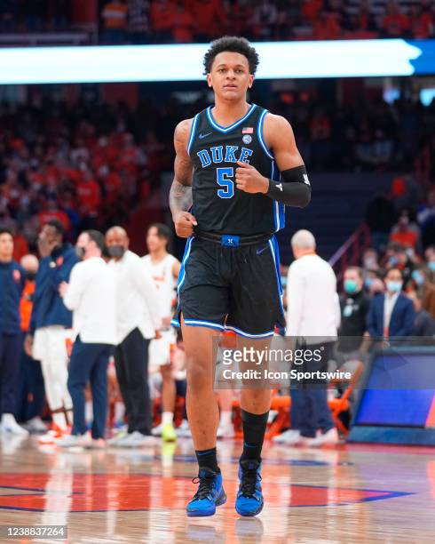 Duke Blue Devils Forward Paolo Banchero prior to the start of the first half of the College Basketball game between the Duke Blue Devils and the...