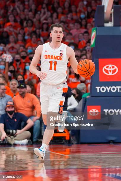 Syracuse Orange Guard Joseph Girard III dribbles the ball up the court during the first half of the College Basketball game between the Duke Blue...