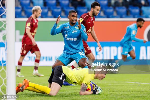 Malcom of Zenit St. Petersburg reacts during the Russian Premier League match between FC Zenit Saint Petersburg and FC Rubin Kazan on February 28,...