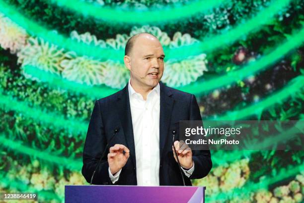 Nick Read, CEO of Vodafone Group, at the New Tech Order Keynote during the Opening day of Mobile World Congress Barcelona, on February 28, 2022 in...