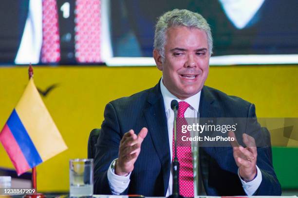 Colombia's president Ivan Duque Marquez gives a speech during the inauguration ceremony of the Week of Citizen Security 'Semana de Seguridad...